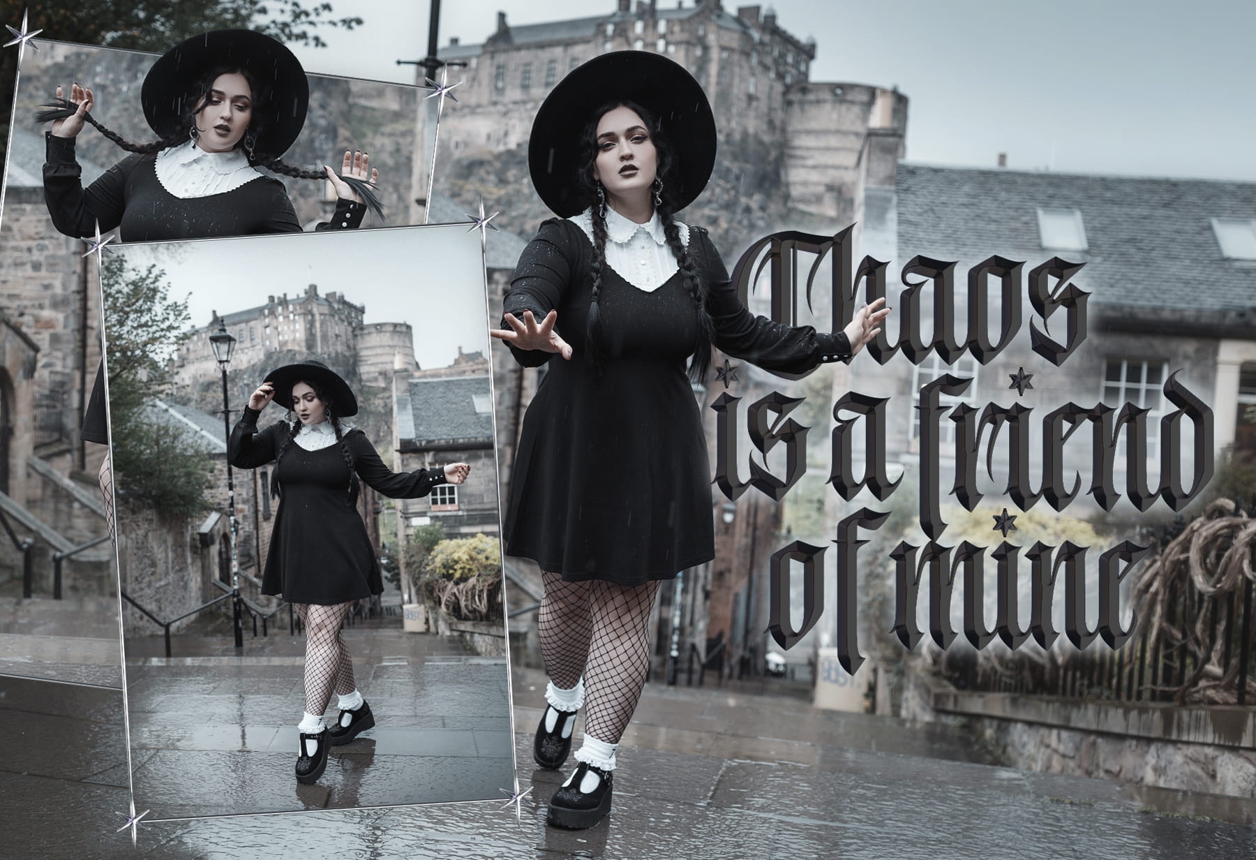 witchy model with collar dress lacey short socks and creepers mary janes